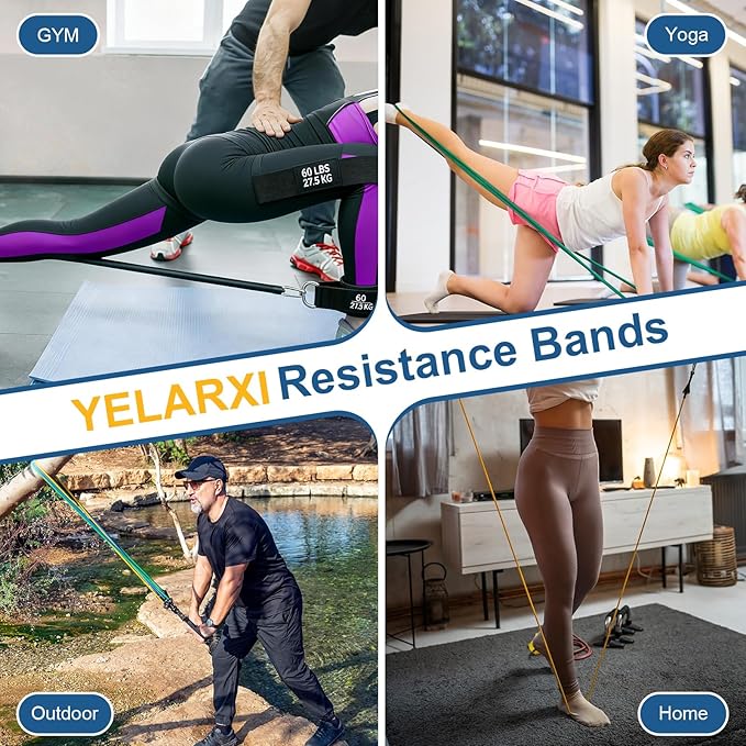 Resistance Bands Set, Exercise Bands for Working Out with Door Anchor/Handle/Ankle Strap/Pouch