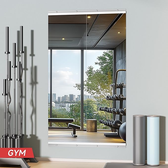 Home Gym Mirror, 55" x 17", 2PCS Large Full Body Mirror for Yoga, Silver Frameless HD Tempered Glass, Shatterproof Wall-Mounted Wall Mirrors for Home Gym, Workout, Garage, Dance Studio