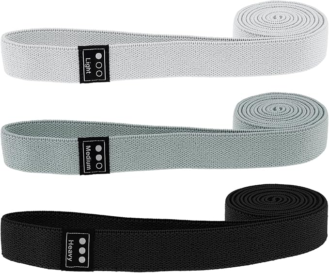 Fabric Resistance Bands - 3-Pack Set, Long Cloth Exercise Bands for Home Workout Strength Training, Yoga & Pilates | with Storage Bag