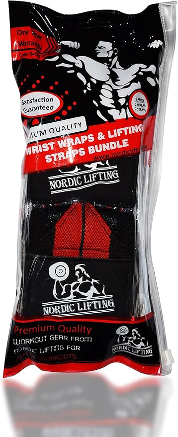 Wrist Wraps + Lifting Straps Bundle (2 Pairs) for Weightlifting, Cross Training, Workout, Gym, Powerlifting, Bodybuilding - Support for Men/Women, Avoid Injury During Weight Lifting