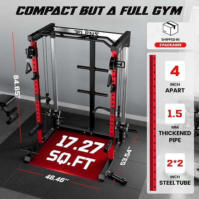 C21 Power Cage, 2000LBS Multi-Function Power Rack with Independent Dual Pulley System, All-in-One Squat Rack for Cable Crossover, Home Gym Workout Machine