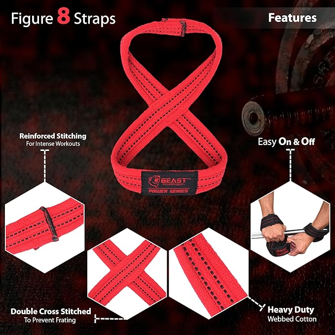Figure 8 Lifting Strap- Strongman 10-14" Deadlift Straps- True Grip Support & Heavy Duty Wrist Straps for Weightlifting Women Men- Hand Straps for Weight Lifting Figure 8 Straps for Gym Workout