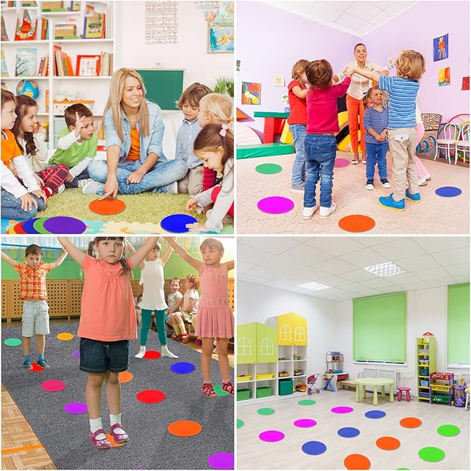4Inch 9 Inch Poly Spot Markers for Gym Floor Poly Spots, 12/18/24/36 Pcs Round Non-Slip Rubber Floor Dots Agility Markers Flat Cones for Sports Soccer PE Training, Dance, Classroom Activities