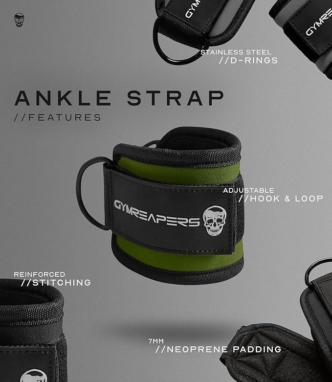 Gymreapers Ankle Straps For Cable Machine Kickbacks, Glute Workouts, Lower Body Exercises - Adjustable Leg Straps with Neoprene Padding