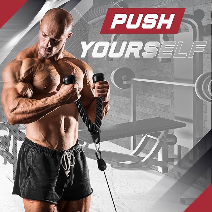 Yes4All Cable Machine Attachment, Row Handles, Tricep Rope, Straight Bar, V Bar, LAT Pulldown Accessories Load 880 LB for Home Gym