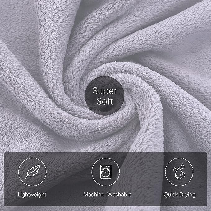 TENSTARS Silk Hemming Hand Towels for Bathroom - Quick Drying - Ultra Soft Microfiber Absorbent Towel for Bath Fitness, Gym, Shower, Hotel, and Spa - 16x28 Inch | Set of 6, Light Grey