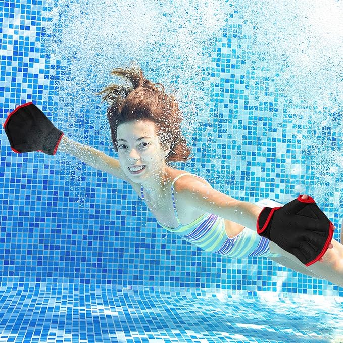 Sumind 2 Pairs Swimming Gloves Aquatic Training Gloves Neoprene Mittens Webbed Fitness Water Aerobics Resistance Training for Women Men Swimming Diving(Medium,Blue/ Green, Black/ Red)