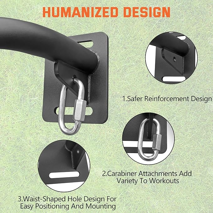 36" Heavy Duty Pull Up Bar Wall/Joist Mounted, 600 LB Capacity, Multi-Grip Bar for Garage & basement rafter Use - All-in-One Workout Station with Carabiners & Space-Saving Design