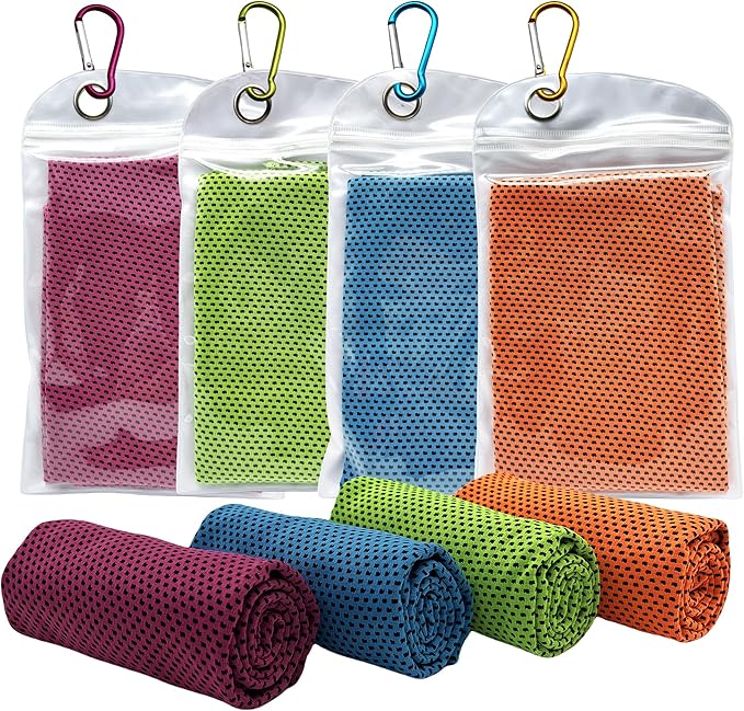 4 Pack Cooling Towels (40"x12") for Neck and Face Microfiber Cooling Towels for Hot Weather Soft Breathable Chilly Towel for Sport Gym Yoga Running Camping Fitness (4, Blue/Purple/Green/Orange)