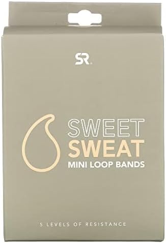 Sweet Sweat Mini Loop Resistance Bands - Set of 5 | Exercise Hip Booty Bands for Squats, Lunges, Physical Therapy, Yoga, Pilates, Rehab and Home Workout | Non-Latex Elastic Bands Includes Carry-Bag