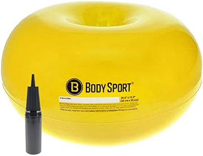 Body Sport Donut Ball – Durable, Inflatable Exercise Ball for Balance & Stability Training, Yoga, & Pilates Workouts – Use in Home, Office, Gym, or Classroom