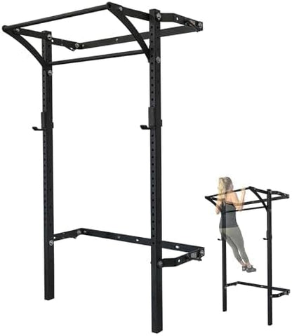 PRx Performance Murphy Foldable Squat Rack with Space-Saving Pull-Up Bar - Wall-Mounted Gym Equipment, Includes J-Cups for Barbell, Ideal for Strength Training, Bench Press and Leg Squats