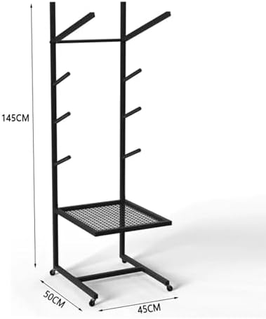 Yoga Mat Storage Rack with Wheels Home Gym for Foam Roller Exercise Ball and Half Ball Balance Trainer，Black，145 * 50 * 45Cm