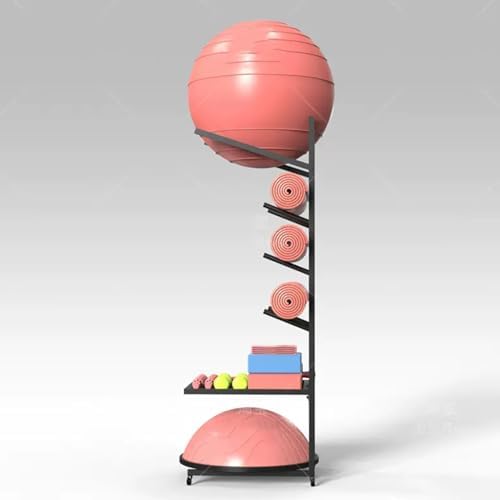 Yoga Mat Storage Rack with Wheels Home Gym for Foam Roller Exercise Ball and Half Ball Balance Trainer (Gold 145 * 50 * 45Cm)