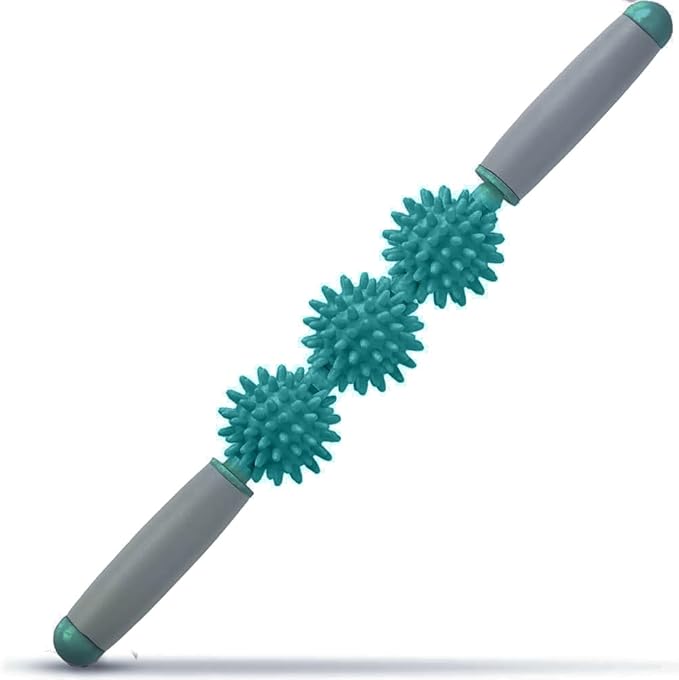 Fascia Muscle Roller, Cellulite Massager Fascia Roller for Cellulite and Sore Muscles, Leg, Back, Pressure Trigger Point Body Roller Deep Tissue Massage Stick Tools, 3 Massage Balls, Dark Green