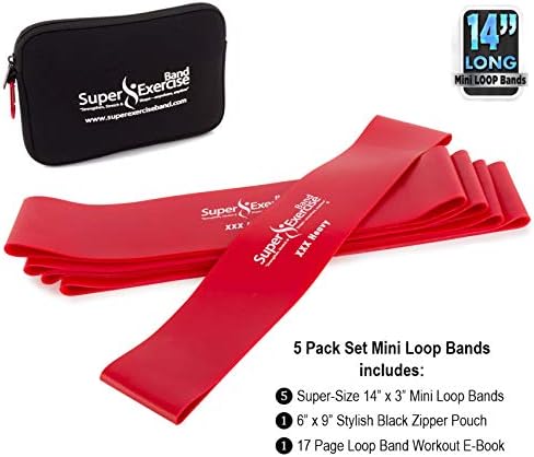 USA 14" x 3" Extra Long Latex Free Mini Loop Bands in 3, 5, 10 Pack Sets. 10 Strengths for Resistance Training, Stretching, Yoga, Toning. Plus an Exclusive iPhone App and E-Book.