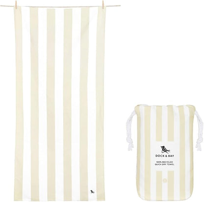 Dock & Bay Customized Beach Towel - Quick Dry, Sand Free - Compact, Lightweight - 100% Recycled - Includes Bag - Cabana - Bora Bora Beige - Large