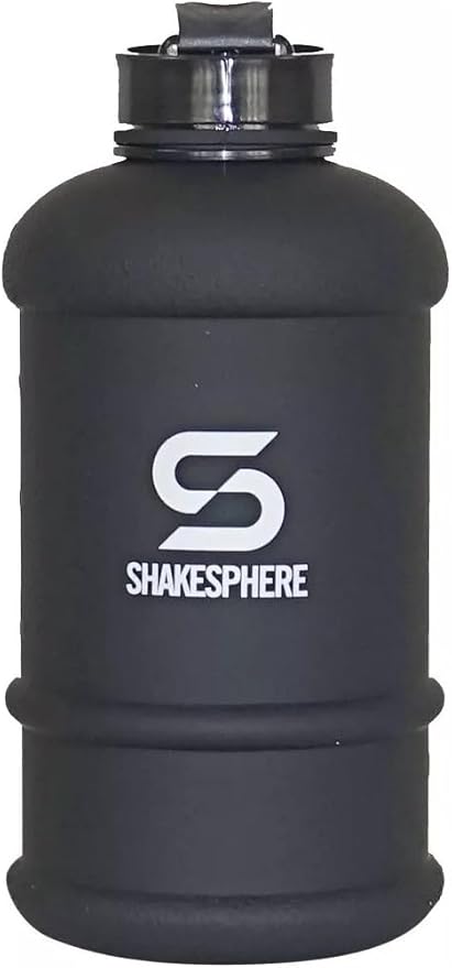 SHAKESPHERE Large Sports Water Bottle - 1.3L / 44oz - BPA-Free, Durable Hydration Jug, Black - Ideal for Fitness, Outdoor Activities, Biking, Camping & Kids (Matte Black w/White Logo)
