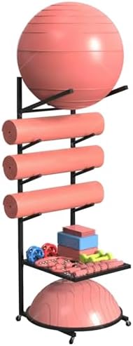 Yoga Mat Storage Rack with Wheels Home Gym for Foam Roller Exercise Ball and Half Ball Balance Trainer，Black，145 * 50 * 45Cm