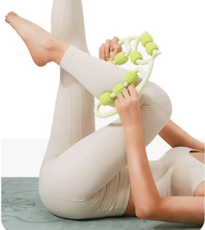 Leg Massage Roller Handheld Muscle Roller 12 Wheels Thigh Roller Deep Tissue Massage Tool for Bodybuilding Fitness Workout- Green