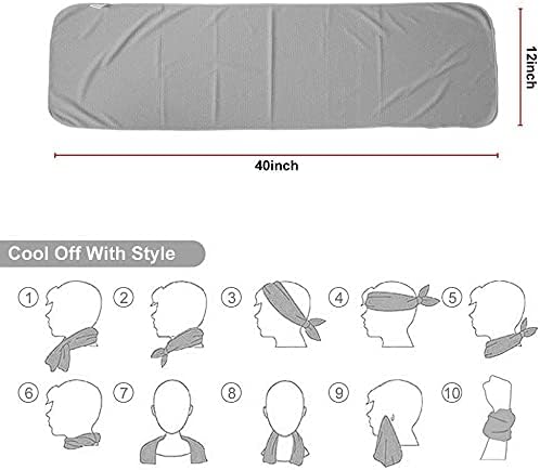 2 Packs Cooling Towel (40"x 12"), Microfiber Cool Towel, Soft Breathable Chilly Towel Stay Cool for Yoga, Sport, Gym, Camping, Fitness, Running & More Activities, Grey