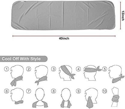 2 Packs Cooling Towel (40"x 12"), Microfiber Cool Towel, Soft Breathable Chilly Towel Stay Cool for Yoga, Sport, Gym, Camping, Fitness, Running & More Activities, Grey