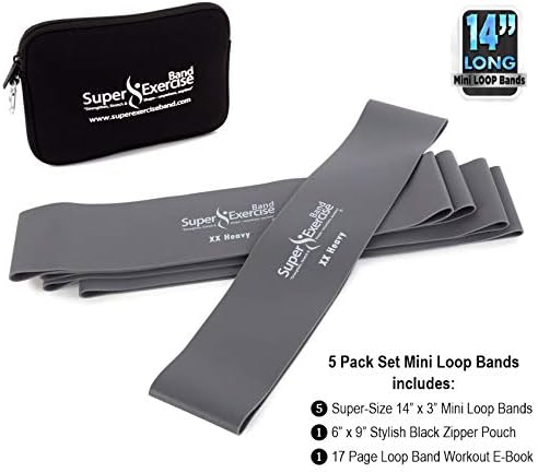 USA 14" x 3" Extra Long Latex Free Mini Loop Bands in 3, 5, 10 Pack Sets. 10 Strengths for Resistance Training, Stretching, Yoga, Toning. Plus an Exclusive iPhone App and E-Book.