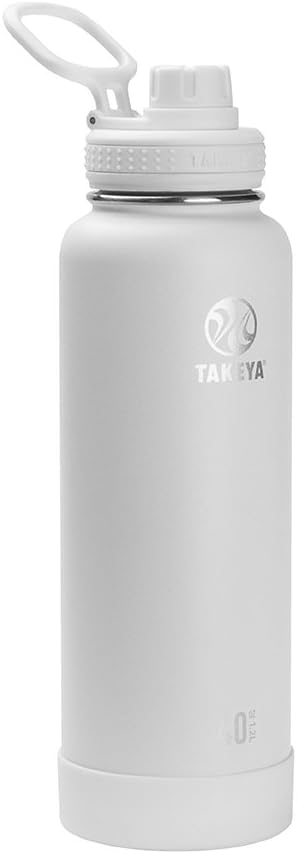 Takeya Actives Stainless Steel Water Bottle, Insulated Spout Lid, Keeps Drinks Cold 24 Hrs, Leakproof, Durable, Dishwasher Safe, Ideal for Gym, Travel, Fits Most Cup Holders, 40 oz/Arctic