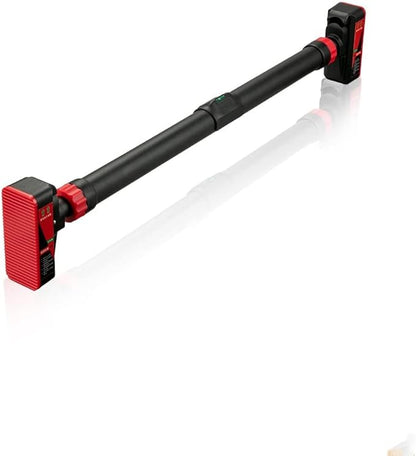Adjustable Pull Up Bar for Doorway - 440LBS Weight Capacity, No Screws Installation with Level Meter and Auto Lock, Chin Up Bar for Home Gym Strength Training,Red