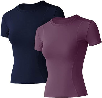 Loovoo Women Workout Shirts 1/2/3 Pack Athletic Compression Tee Dry Fit Yoga Gym Basic Tops