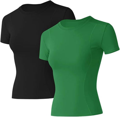 Loovoo Women Workout Shirts 1/2/3 Pack Athletic Compression Tee Dry Fit Yoga Gym Basic Tops
