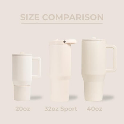 HydroJug Sport - Stainless Steel Tumbler with Straw, Vacuum Insulated, 32oz Leakproof Water Bottle, Ergonomic Design, Reusable, Dishwasher Safe, Rubber Base, Durable for Gym or Outdoors, Cream
