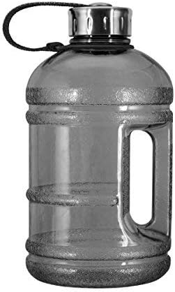 Geo Sports Bottles 1/2 Gallon (64 oz) BPA Free Reusable Leakproof Wide Mouth Sports Water Jug Bottle with Handle and 48mm Stainless Steel Cap (Black)
