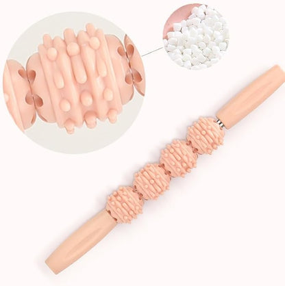 Fitness Massage Roller Stick, Muscle Relief Tool with Textured Nodules, Trigger Point Therapy Massager for Deep Tissue Recovery (Colors - Cream)