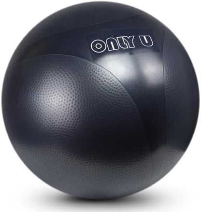 only U Premium Yoga Ball, Exercise Ball, Fitness, Balance and Stability Ball, 65cm Size, Eco-Friendly PVC, Anti Burst, Inflatable, Heavy-Duty Exercise Ball, Black, Hand Air Pump Included, Brand