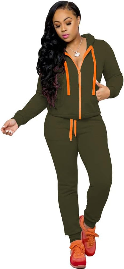 CLOCOR Track Suits for Women Set - Casual 2 Piece Outfits Sweatsuit Pocket Hoodies Long Sleeve with Patchwork Pants Set
