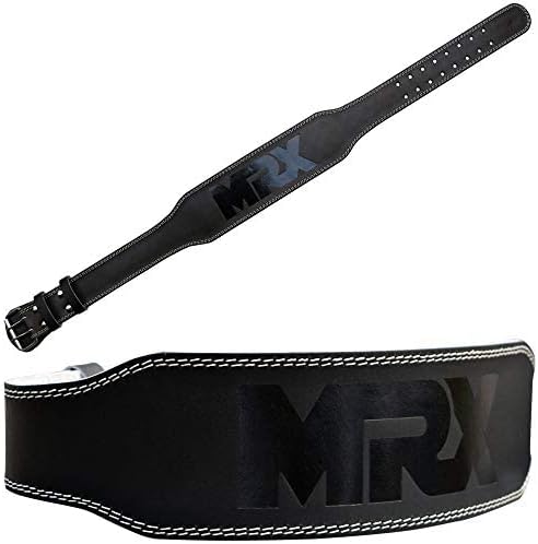 MRX Weight Lifting Belt Genuine Leather - 4 Inches Wide 8mm Thick Padded Lumbar Back Support Double Prong Powerlifting Belts Heavy Duty Deadlifts Workout Squats & Exercise Belt for Men & Women