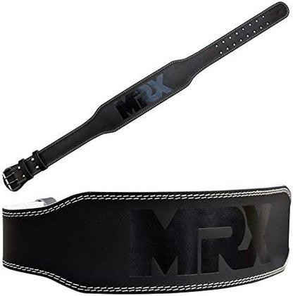 MRX Weight Lifting Belt Genuine Leather - 4 Inches Wide 8mm Thick Padded Lumbar Back Support Double Prong Powerlifting Belts Heavy Duty Deadlifts Workout Squats & Exercise Belt for Men & Women