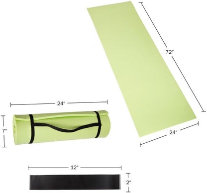 Yoga Mat Set - 4-Pack of Resistance Bands for Working Out with 1/2-Inch Workout Mat - Home Gym Starter Kit - Exercise Equipment by Wakeman (Green)
