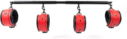 Heavy Duty Stainless Steel Expandable Spreader Bar with 4pcs PU Black--Pink Skull Pattern Detachable Adjustable Straps,Workout Bar for Home Indoor Gym Training Kit