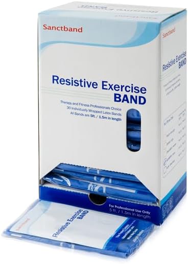 Made in Malaysia Sanctband (Level 4 Heavy) Blue 30 Pcs Dispenser 5Ft/1.5Meter Latex Resistance Exercise Bands Physical Therapy Strength Training Yoga Pilates Stretching Elastic Band Strengths Workout