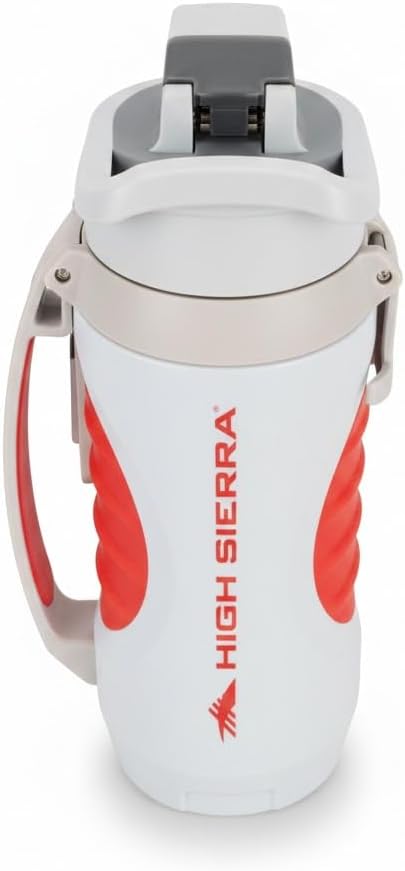 High Sierra, [BPA FREE 64 OZ Insulated Water Jug with 2 Drinking Options, Silicone Spout, Built-in Fence Anchor, Keeps Iced Water Cold for Hours, EXTRA LARGE Sports Bottle Grey/Red