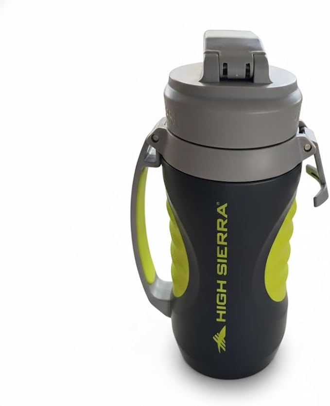 High Sierra, [BPA FREE 64 OZ Insulated Water Jug with 2 Drinking Options, [Silicone Spout – NO MORE TEETH BUMPS] Built-in Fence Anchor, Keeps Iced Water Cold for Hours, EXTRA LARGE Sports Bottle