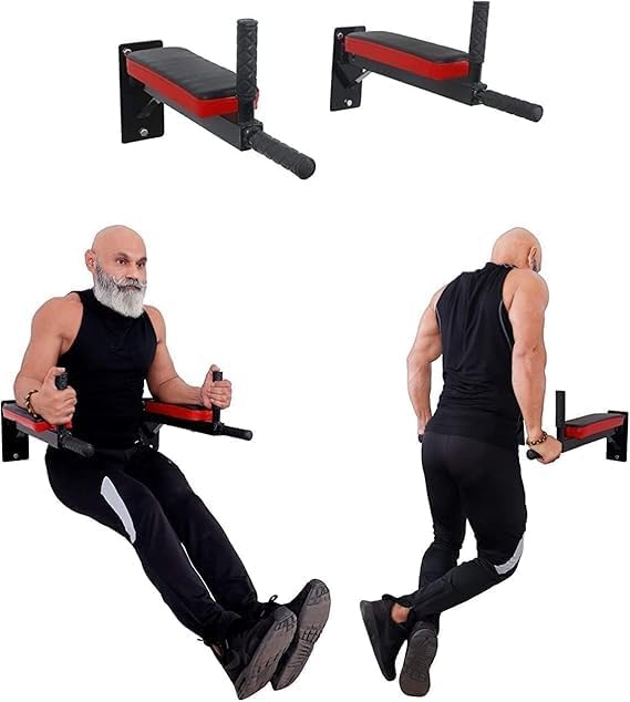 Wall Mount Dip Station with 4 Padded Handle Bars, Heavy Duty