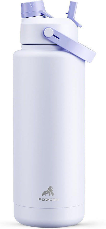 POWCAN 40 oz Insulated Water Bottle with 2-in-1 Straw and Spout Lid, Keep Cold 24H, Leak-Proof, BPA-Free, Double Wall Stainless Steel Water Bottle for Sports, Gym, Travel, and School (Lupine)