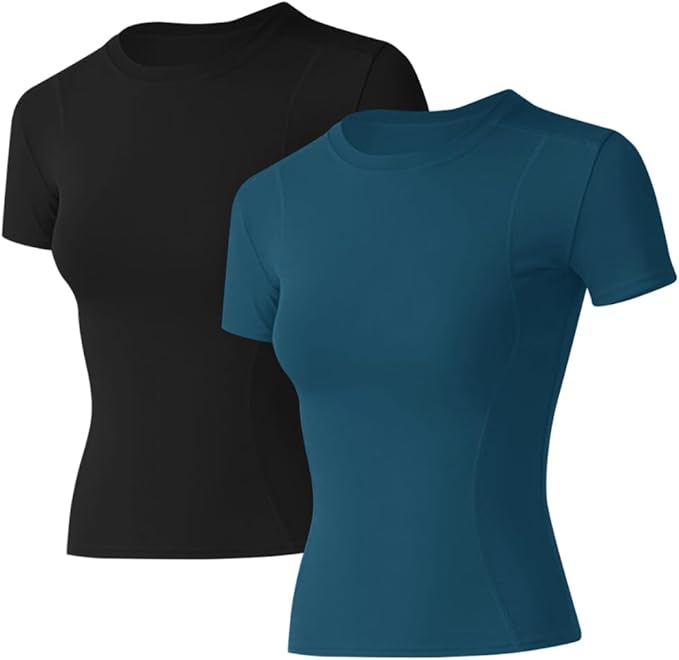 Loovoo Women Workout Shirts 1/2/3 Pack Athletic Compression Tee Dry Fit Yoga Gym Basic Tops