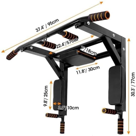 Wall Mounted Pull Up Bar, Multifunctional Dip Station for Indoor, Strength Training Pull-Up Bars Training Equipment Fitness Dip Stand for Home Gym Workout, 440lbs Capacity