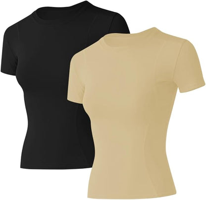 Loovoo Women Workout Shirts 1/2/3 Pack Athletic Compression Tee Dry Fit Yoga Gym Basic Tops