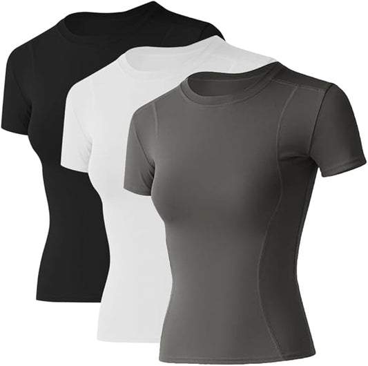 Loovoo Women Workout Shirts 1/2/3 Pack Athletic Compression Tee Dry Fit Yoga Gym Basic Tops