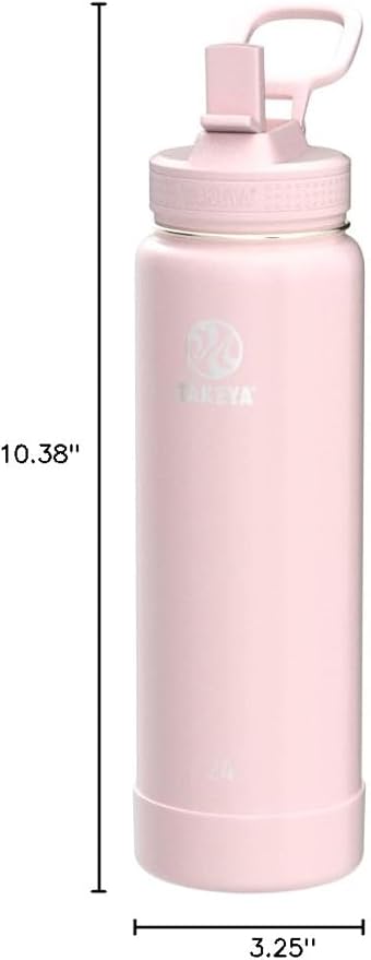 Takeya 24 oz Actives Stainless Steel Water Bottle with Straw Lid – Leakproof, Double-Wall Insulated, Keeps Drinks Cold 24 hrs/Hot 12 hrs, BPA-Free, Powder-Coated, Gym & Travel, Blush